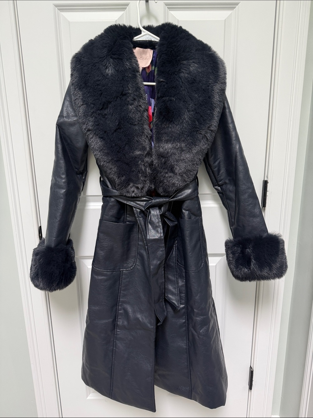Hutch Faux Fur-Trim Vegan Leather Trench Coat